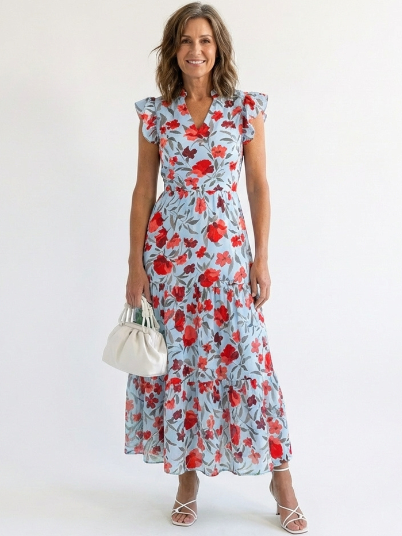 Vestido midi mujer de capas y tela fresca elegante