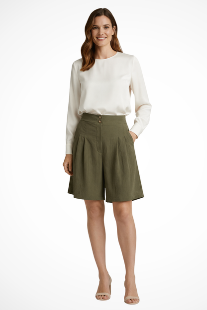 Bermudas Mujer Talle Alto con Pinzas Corte Sartorial