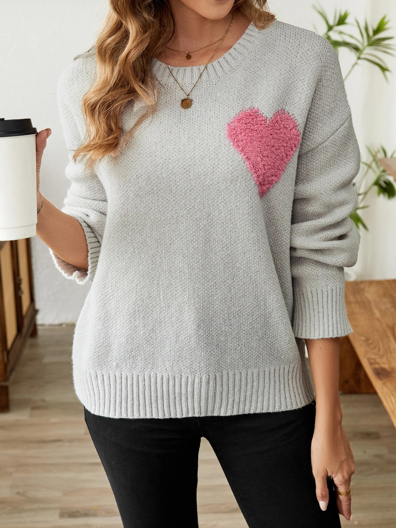 Jersey mujer de punto suave con patrón de corazones