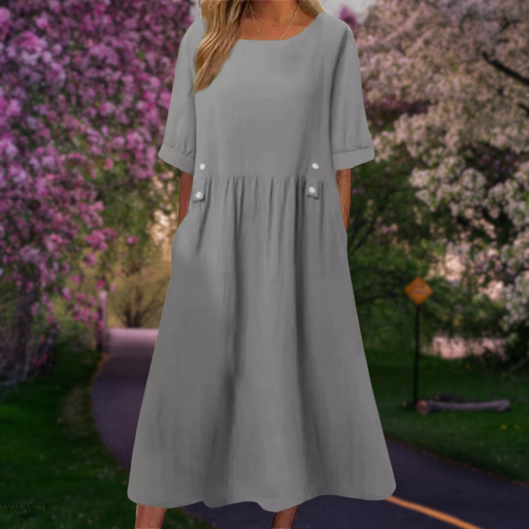 Vestido midi mujer fluido manga media corte cómodo