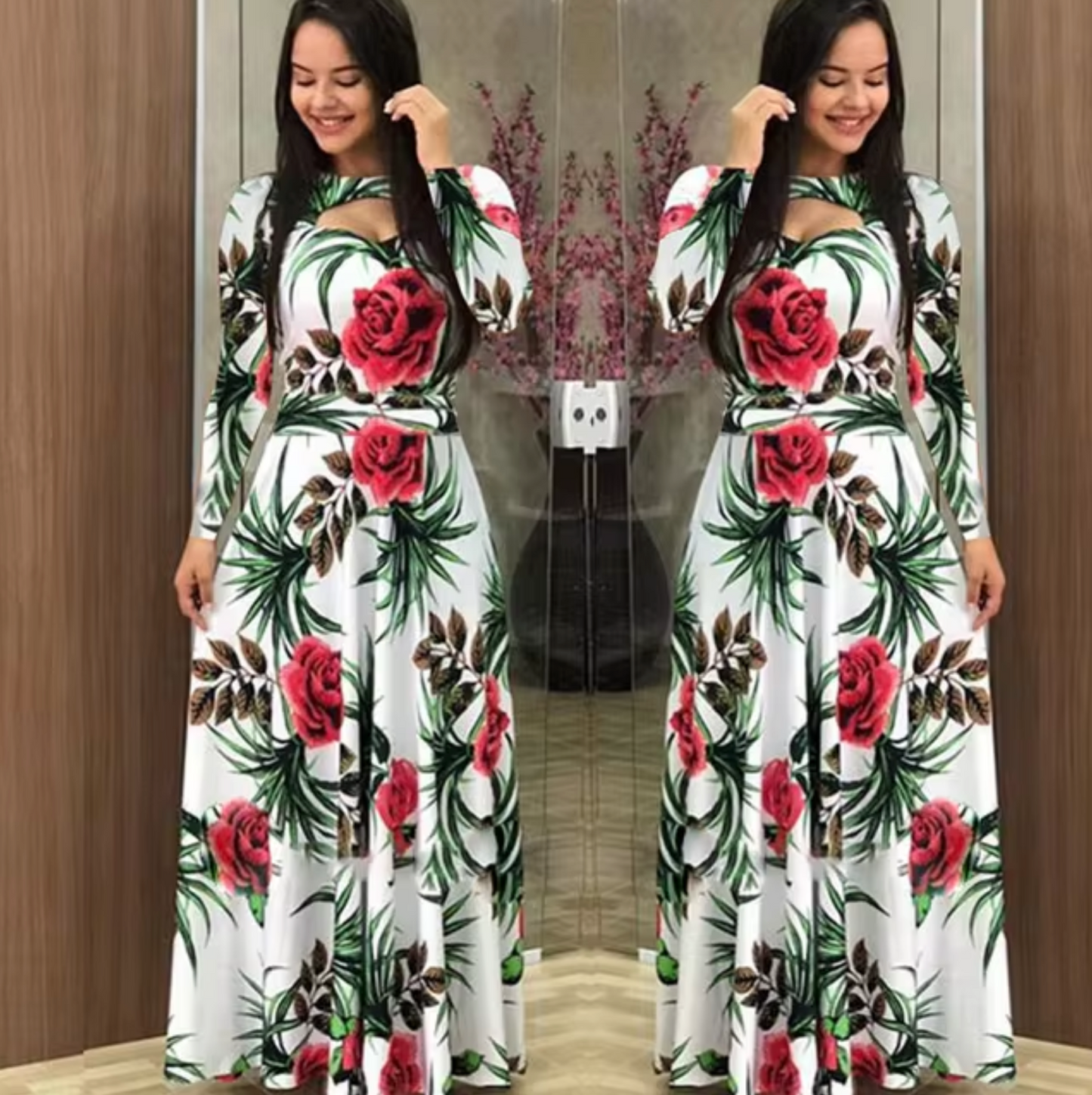 Vestido maxi mujer de manga larga con estampado floral