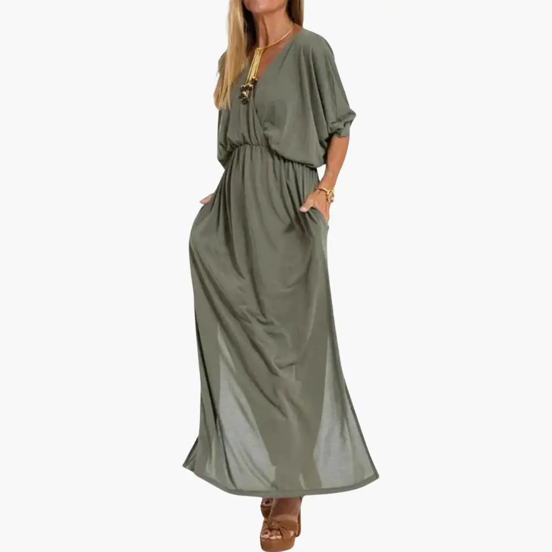 Vestido Largo Mujer con Cuello en V Ajuste Clásico