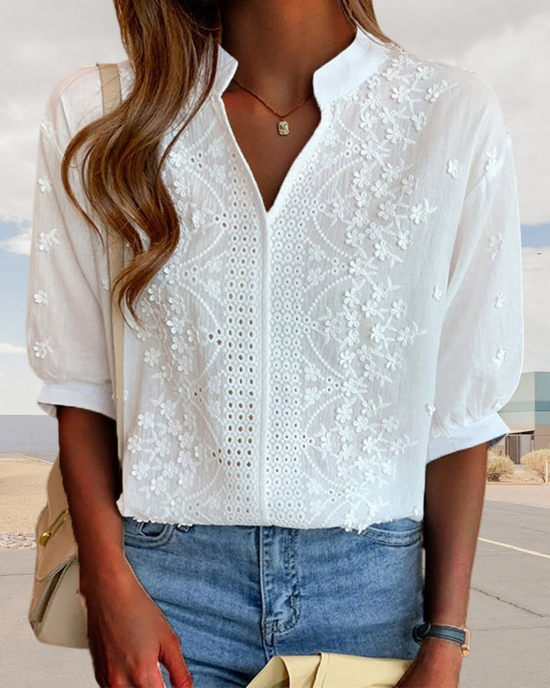 Blusa Mujer de Bordado Manga Suelta Cuello en V