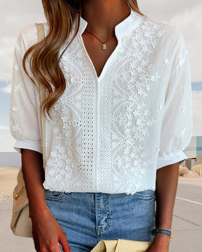 Blusa Mujer de Bordado Manga Suelta Cuello en V