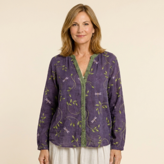 Blusa mujer Vintage Estampado Hojas Ajuste Clásico - Mavetta