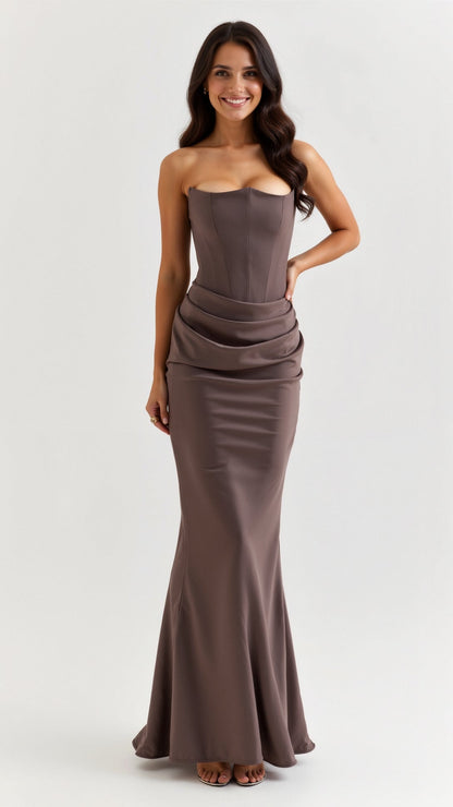 Vestido maxi mujer de boda silueta columna elegante