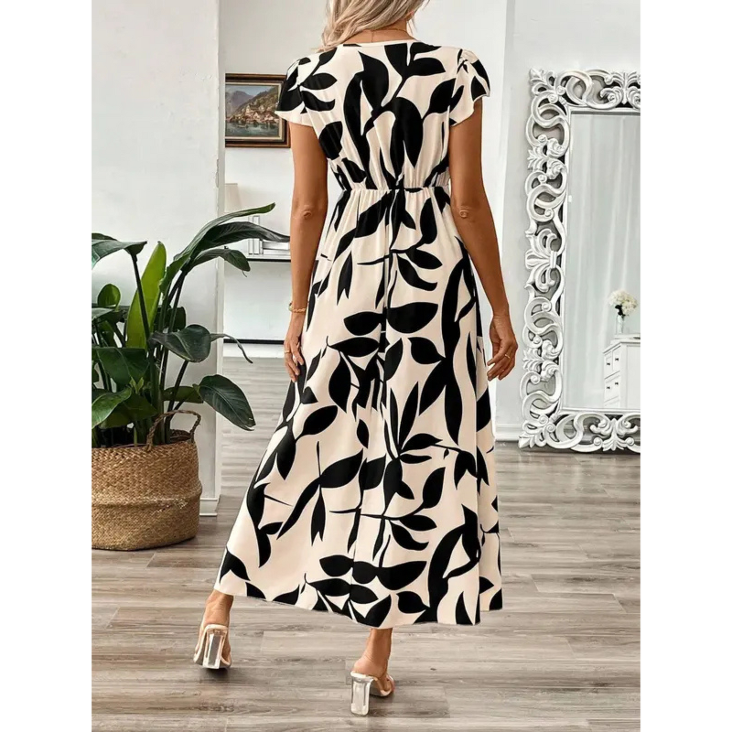 Vestido maxi mujer de tela fluida con estampado floral