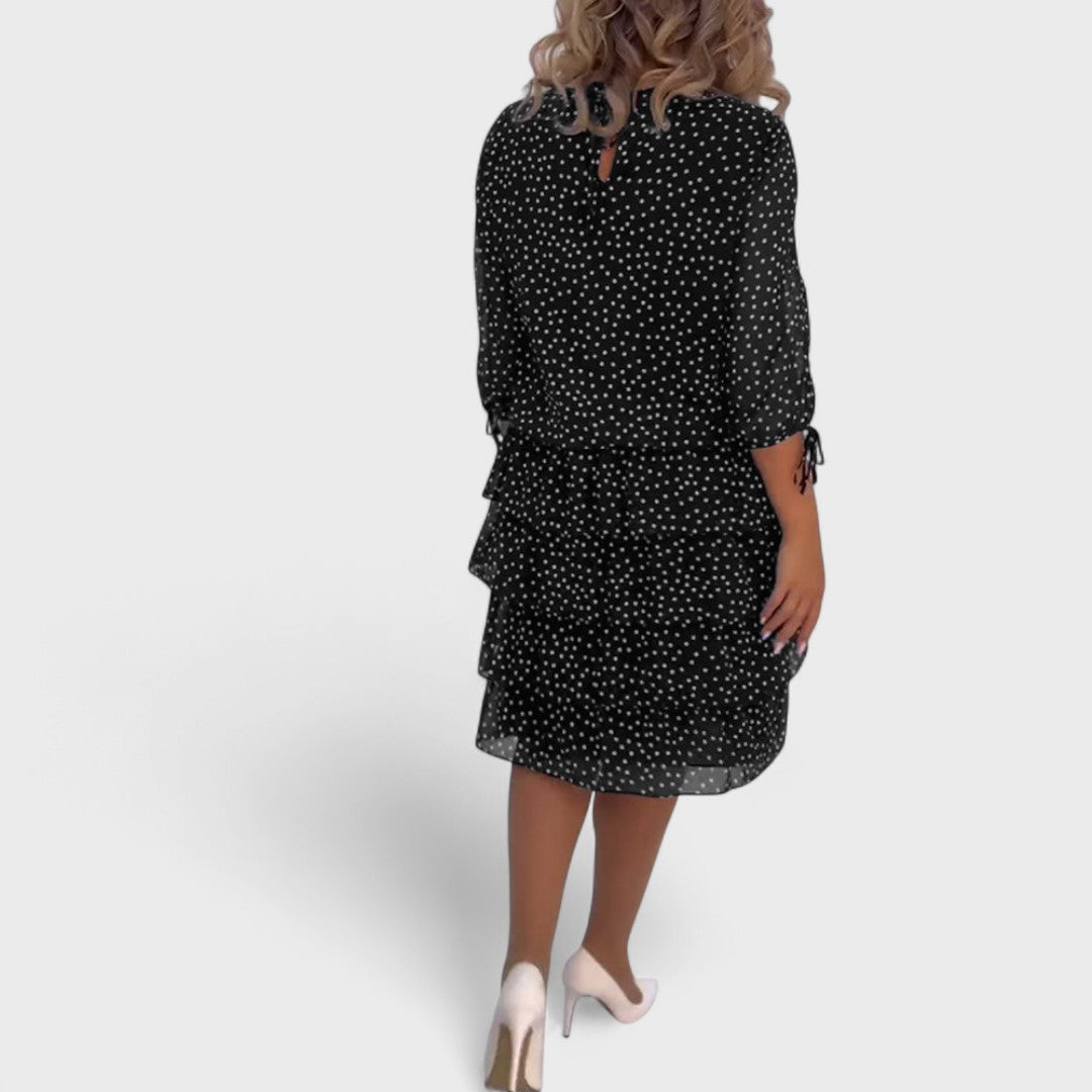 Vestido clásico mujer de lunares manga larga elegante