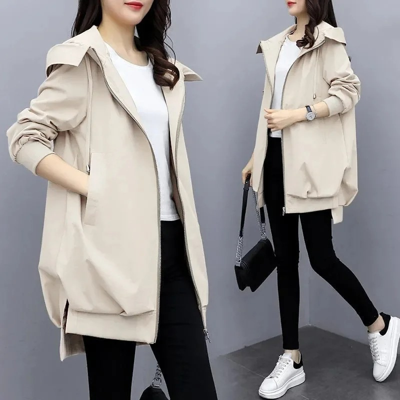 Trench Coat Mujer Ligero con Cremallera Corte Relajado