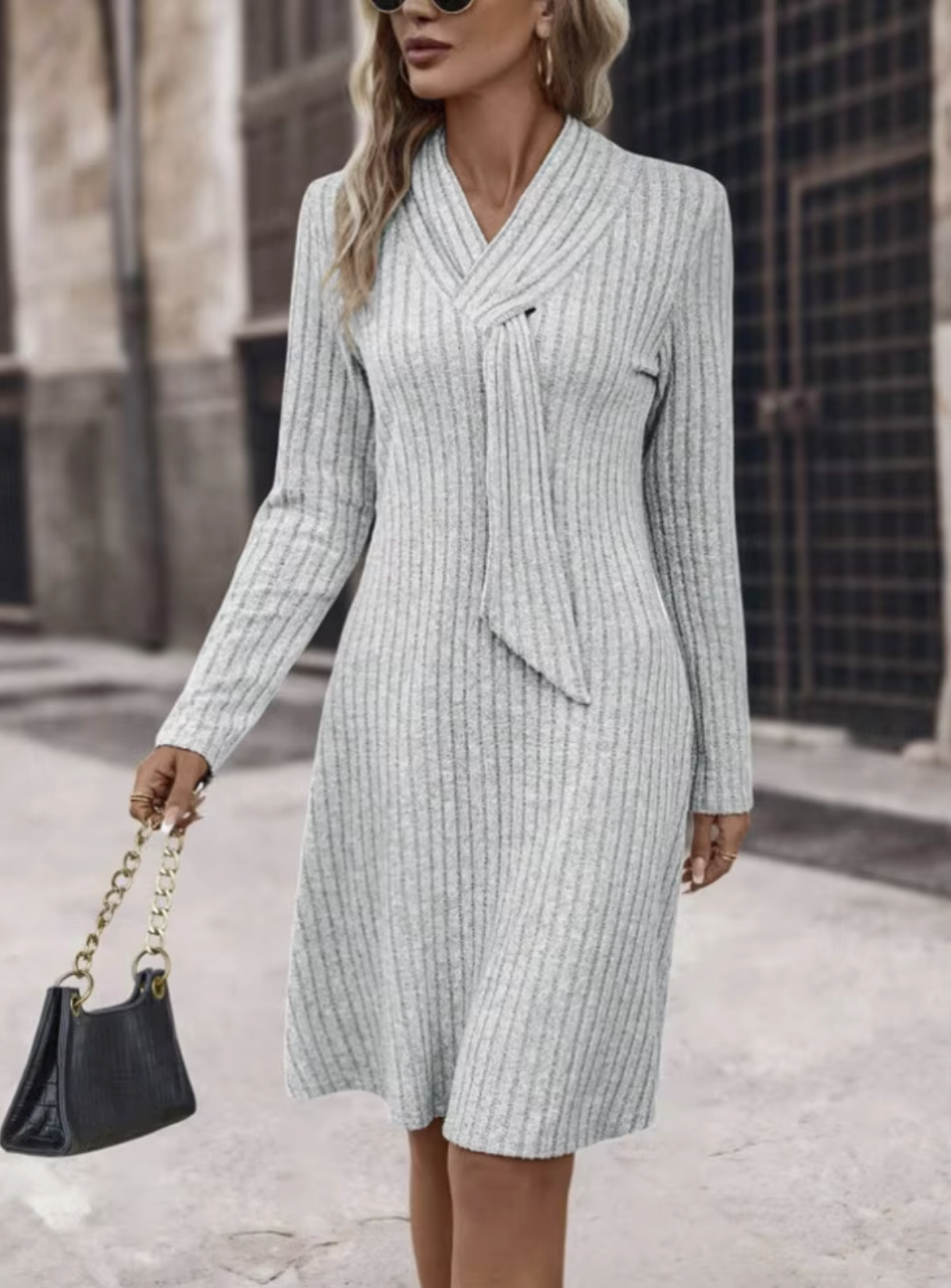 Vestido Mujer de Plumeti Manga Larga Ajustado