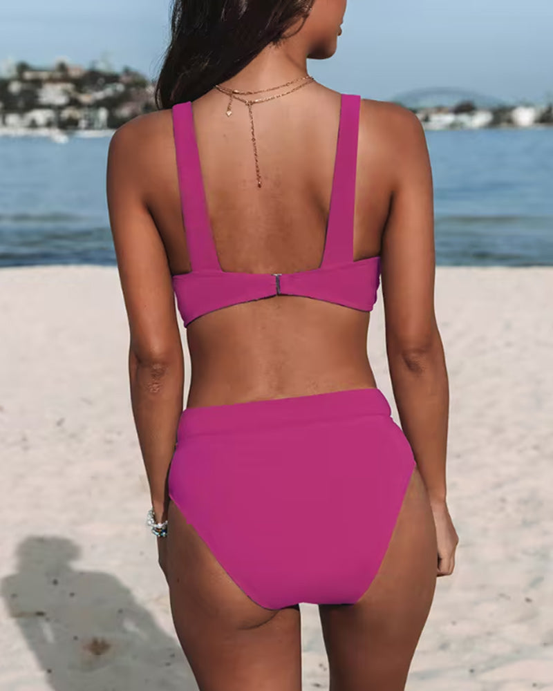 Bikini Mujer Dos Piezas Triángulo Escote V Cintura Alta Moldeadora