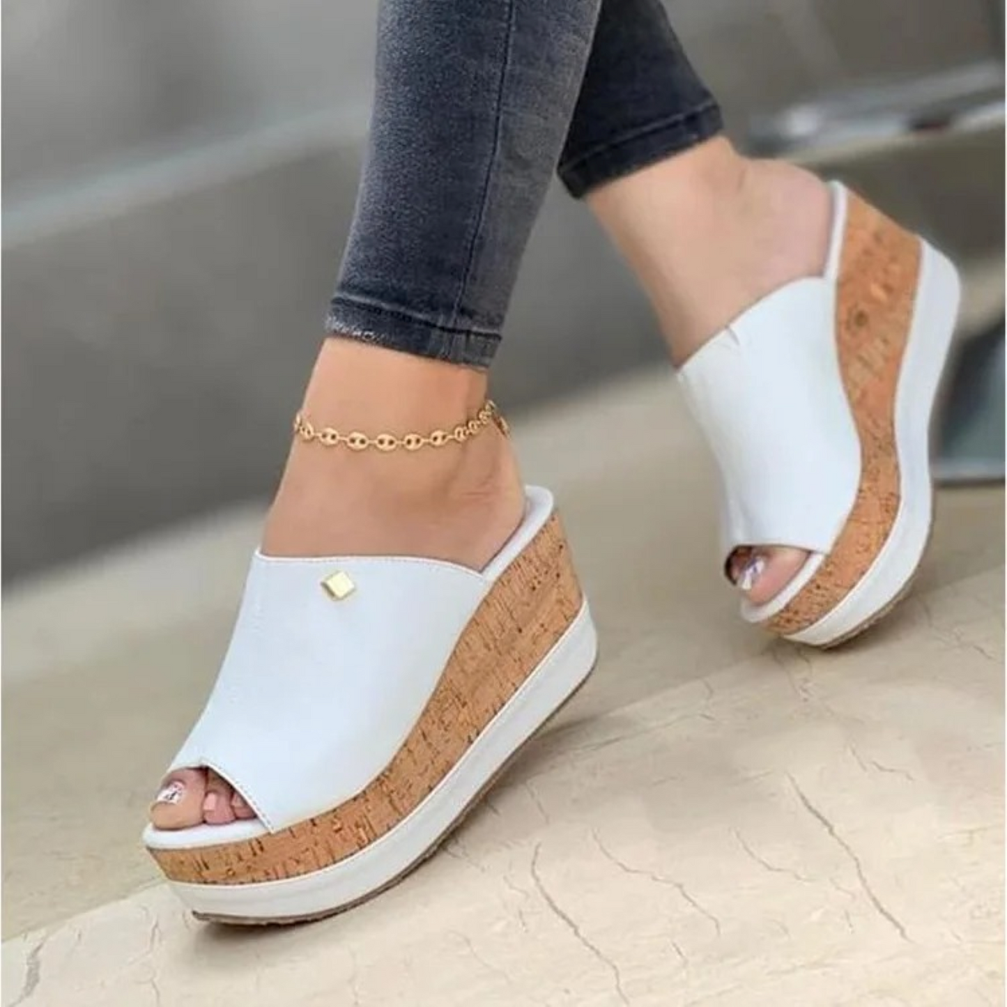 Sandalias Mujer con Puntera Abierta y Cuña