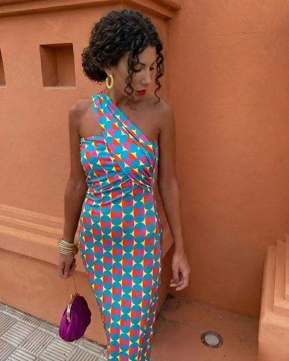Vestido midi mujer verano un solo hombro asimétrico