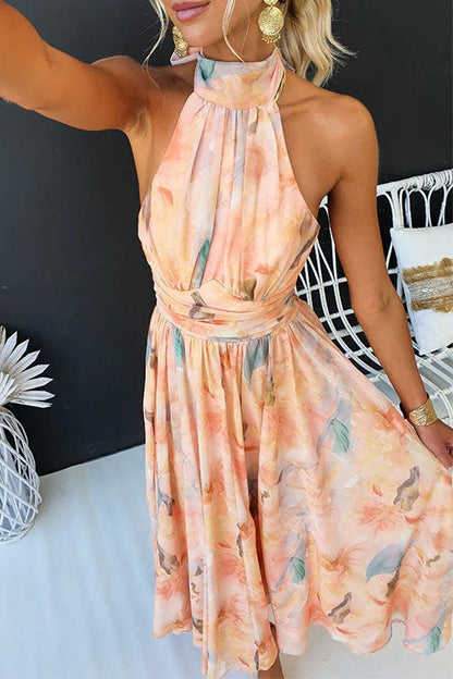 Vestido Halter Mujer Sin Mangas Efecto Plisado
