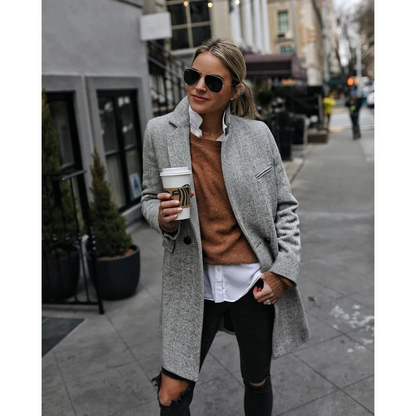 Abrigo Trenchcoat Mujer de Espiga Corte Medio Solapa Clásica