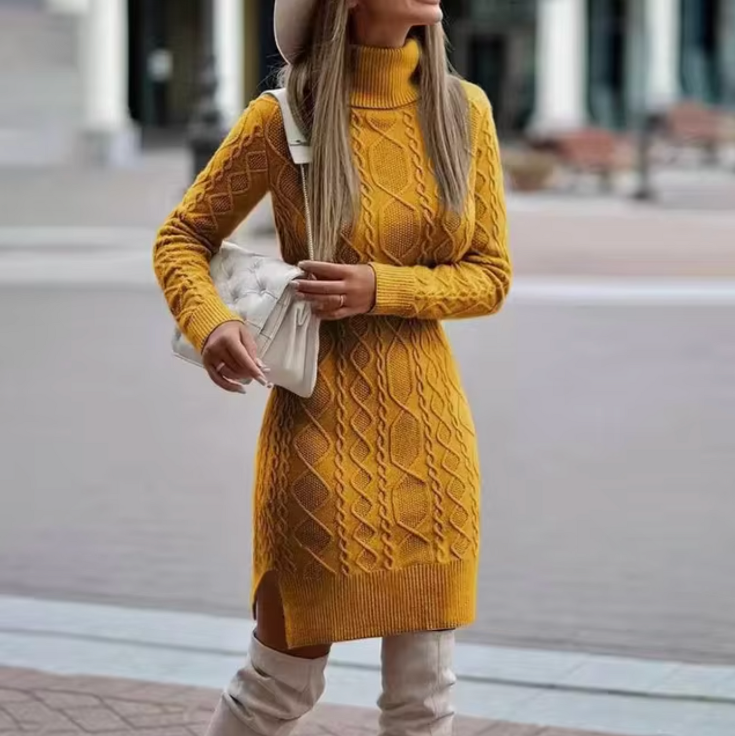 Vestido Mujer de Plumeti con Cuello Alto Ajustado