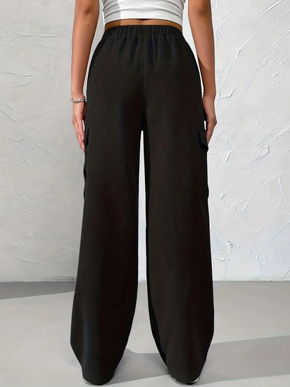 Pantalones Cargo Mujer de Pana Pierna Ancha