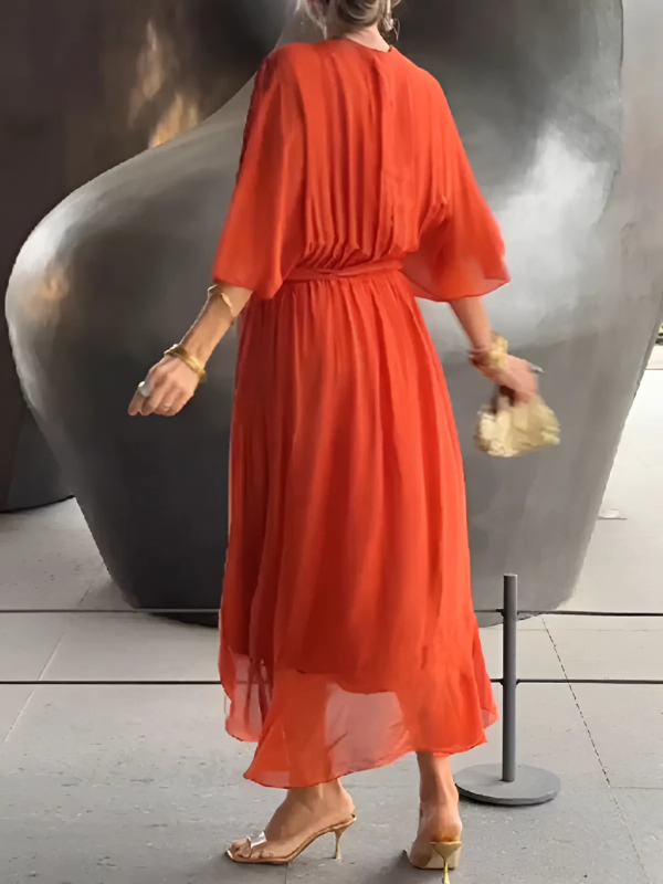 Vestido Midi Mujer Cruzado Tela Suave Ajuste Clásico