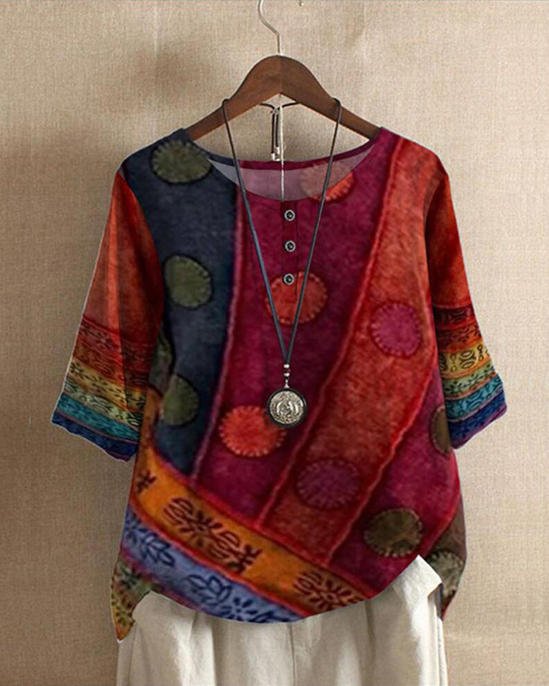 Blusa mujer de tejido ligero estampado bohemio estilo retro