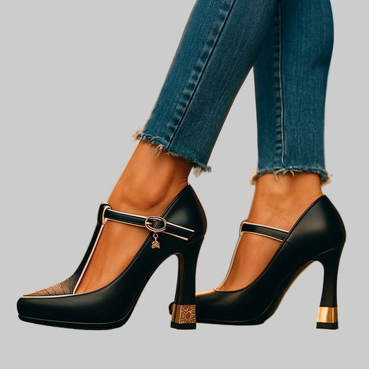 Tacones Mujer Ortopédicos Punta Cerrada Correa Empeine Ergonomicos - Mavetta
