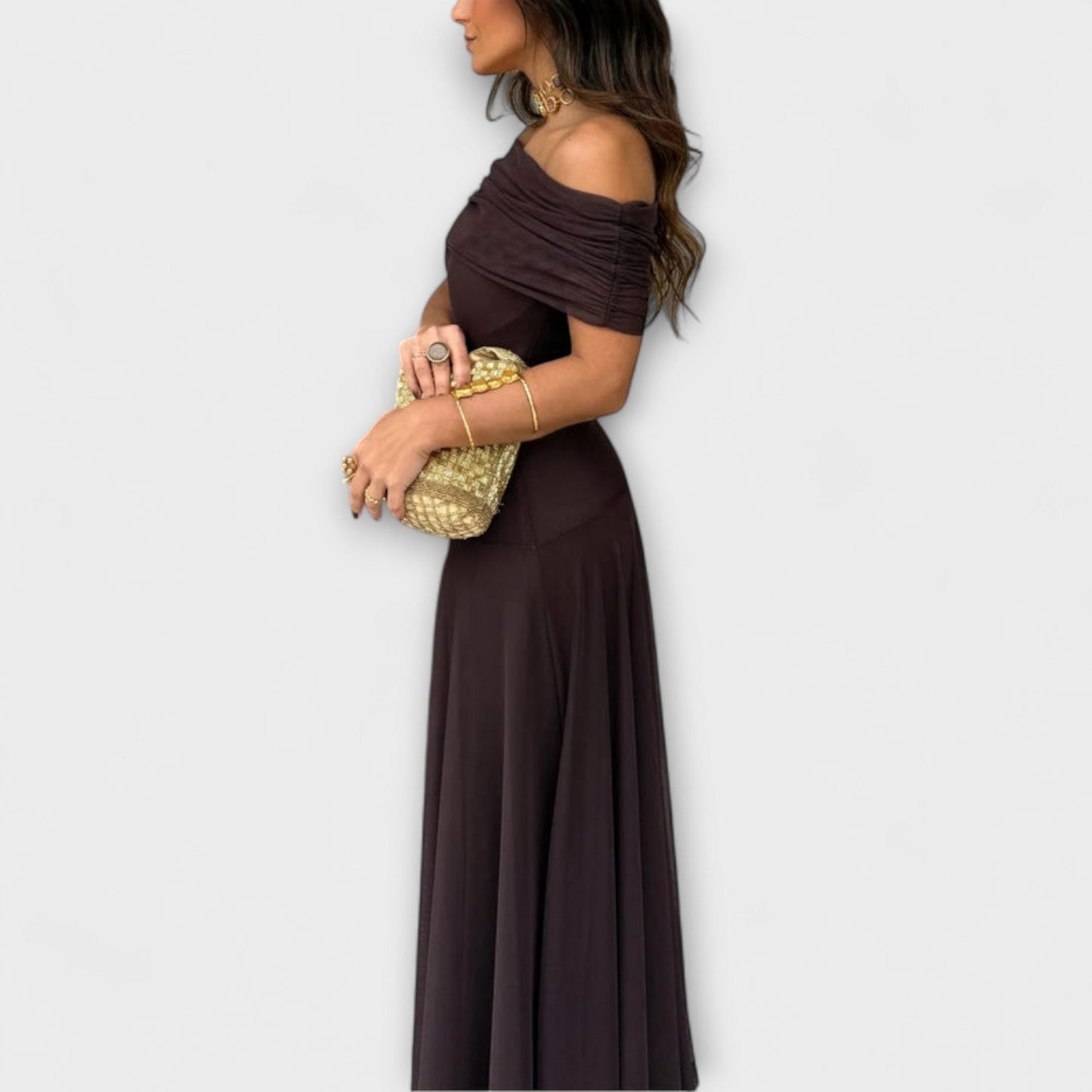 Vestido largo mujer de malla un hombro