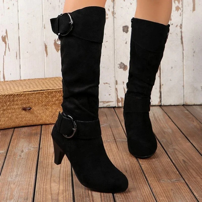 Botas Altas Mujer Puntera Redonda Ajuste Clasico