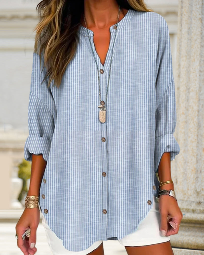Blusa Larga Mujer Algodón Botones Manga Larga