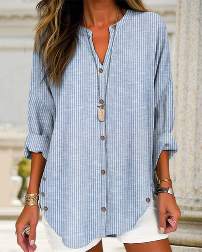 Blusa Larga Mujer Algodón Botones Manga Larga
