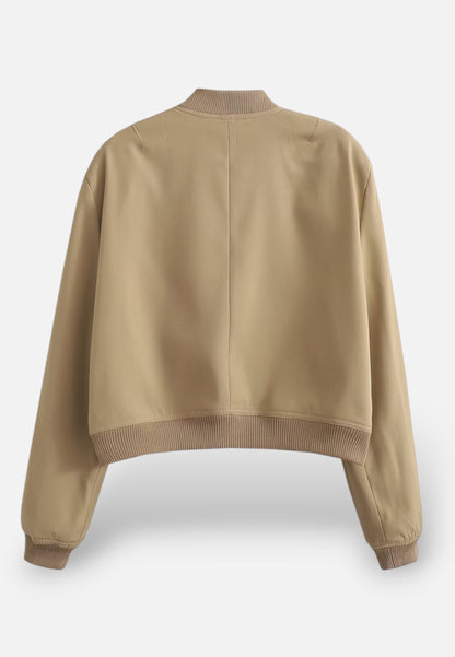 Chaqueta Bomber Mujer Corta Botonadura Simple Bolsillos