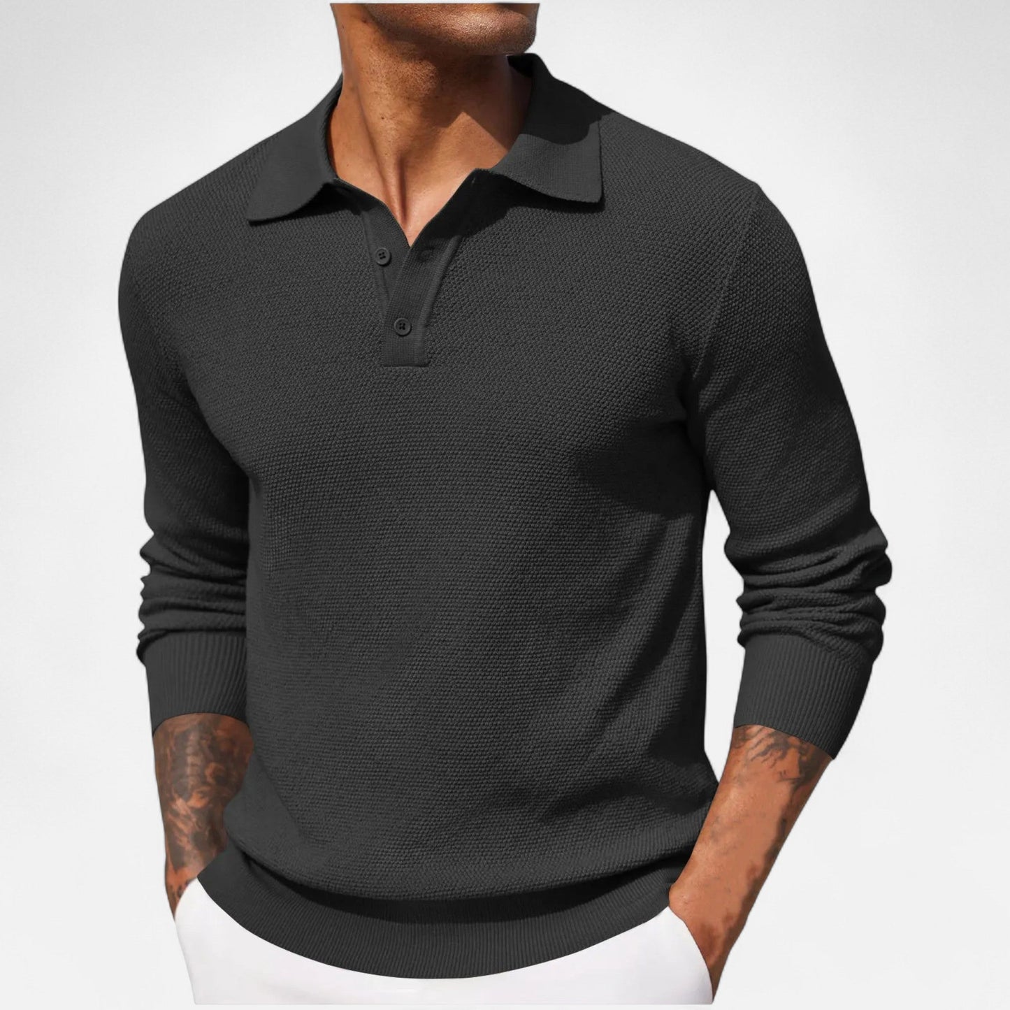 Polo Hombre Manga Larga Tejido Suave Ajuste Clásico