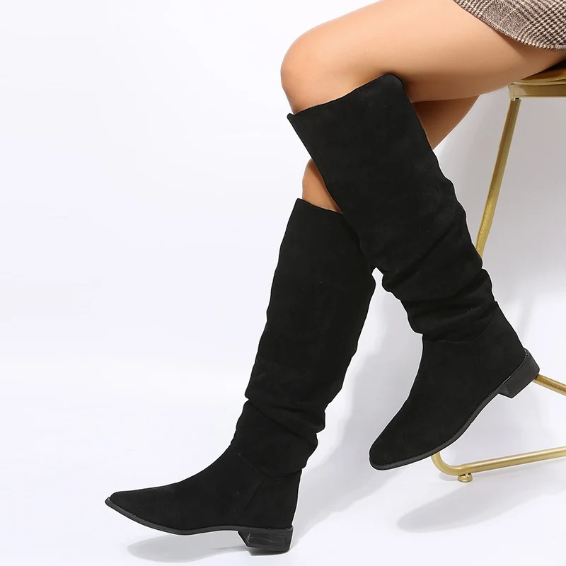 Botas Altas Mujer de Terciopelo Punta Redonda