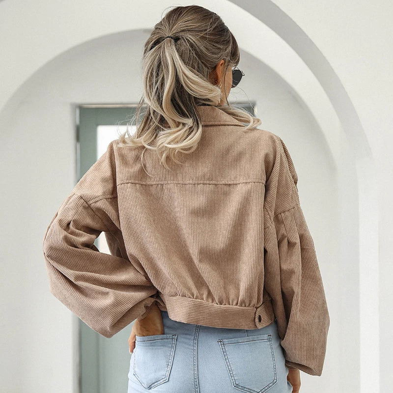 Chaqueta Mujer de Pana Corte Cropped Cuello Solapa Botones