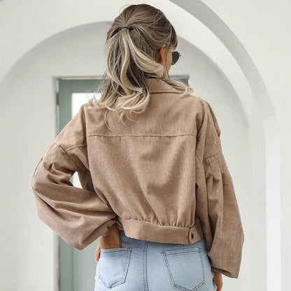 Chaqueta Mujer de Pana Corte Cropped Cuello Solapa Botones