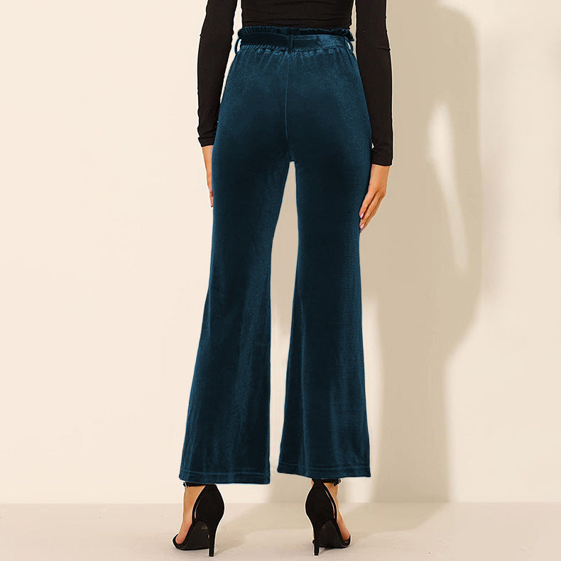 Pantalones Mujer Algodón Cintura Alta Elásticos con Bolsillos