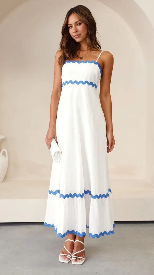 Vestido Largo Mujer de Tiras con Diseño de Ondas Playa Primavera - Mavetta