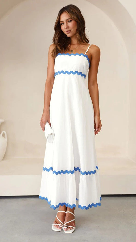 Vestido Largo Mujer de Tiras con Diseño de Ondas Playa Primavera - Mavetta