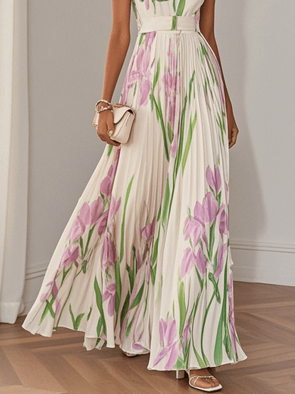 Vestido Maxi Mujer Drapeado Flores Estilo Fiesta