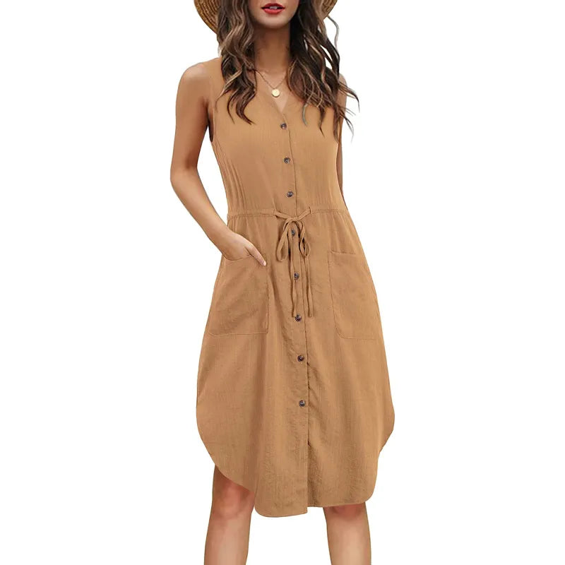 Vestido Mujer Veraniego Botones Corte Fluido