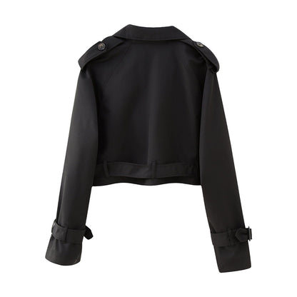 Chaqueta Trench Mujer con Solapas Clasicas y Trabillas Corto