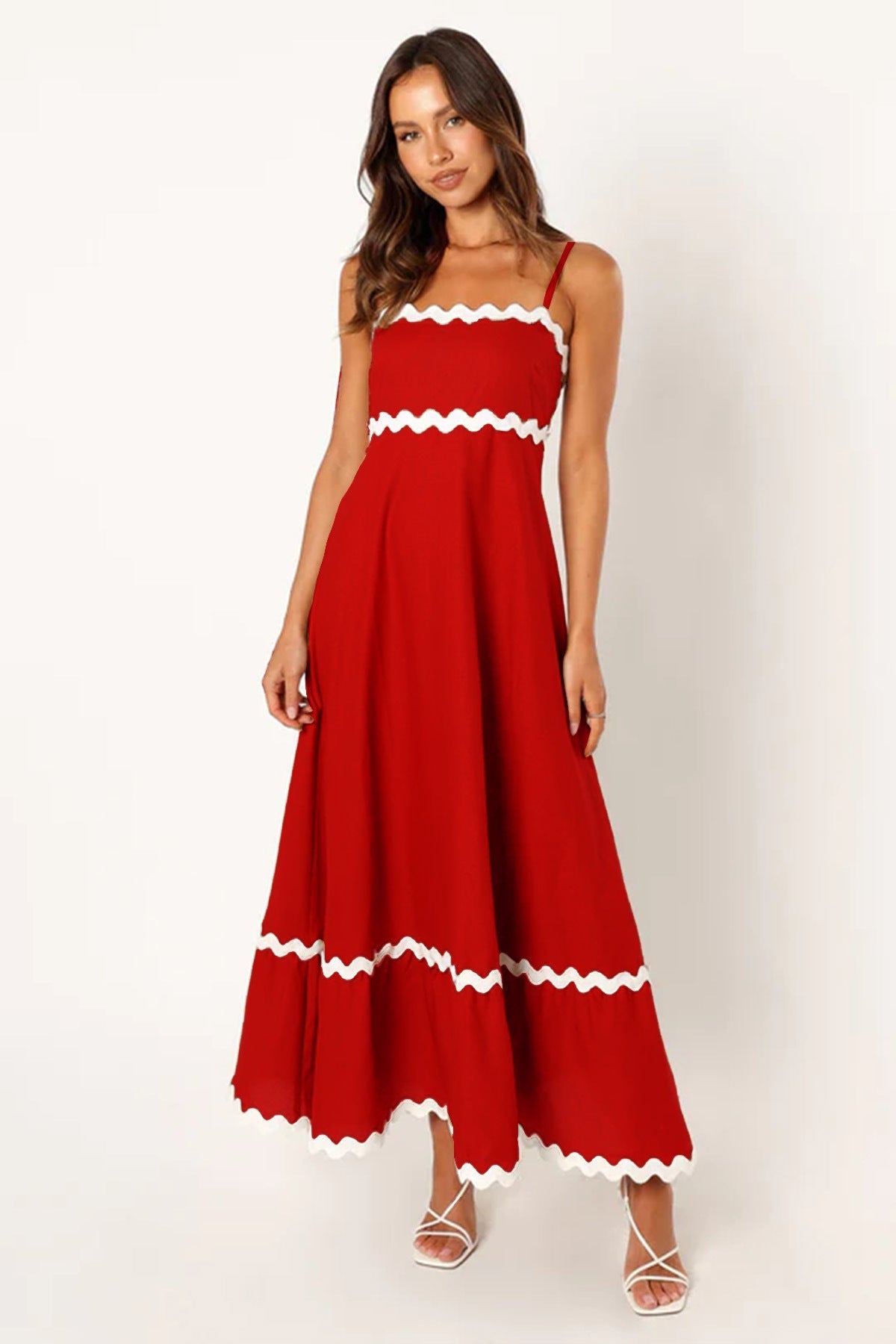 Vestido Largo Mujer de Tiras con Diseño de Ondas Playa Primavera