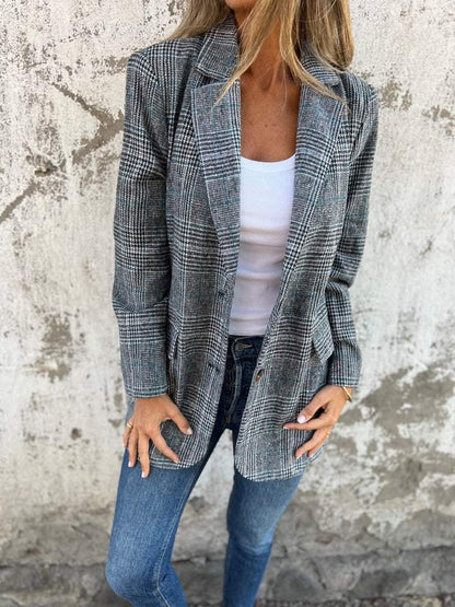 Blazer Mujer de Tela a Cuadros Corte Clasico