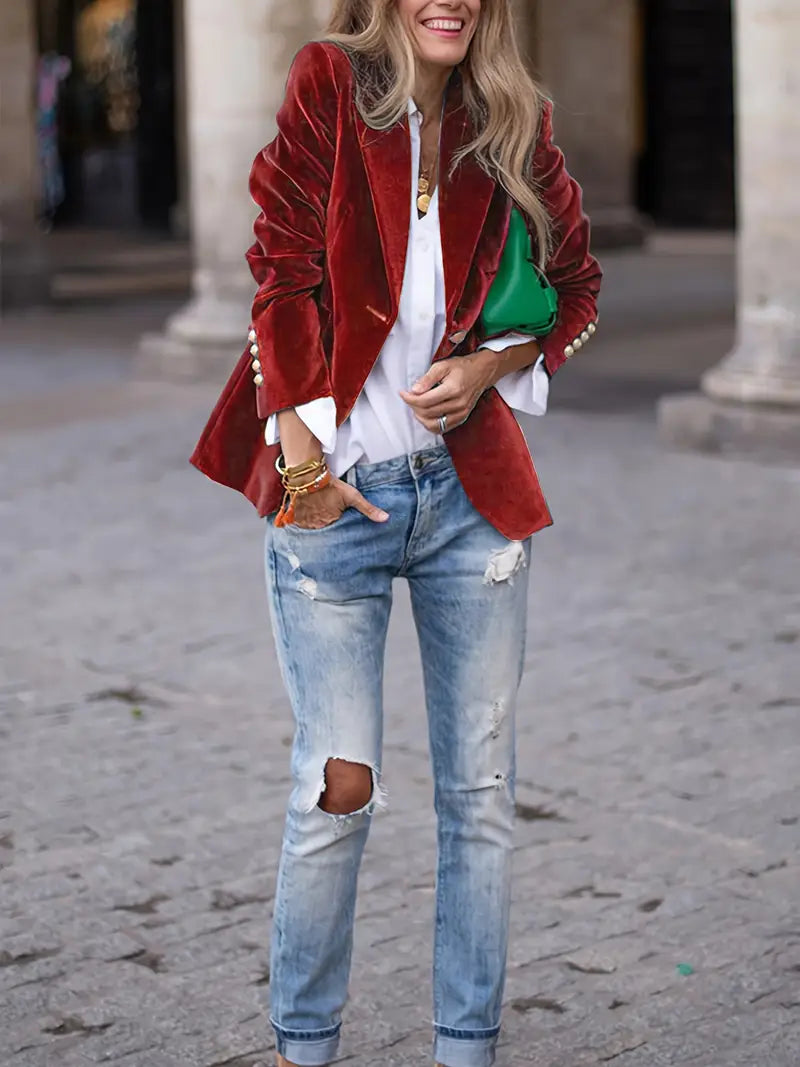Blazer Mujer de Terciopelo Elegante Corte Clásico