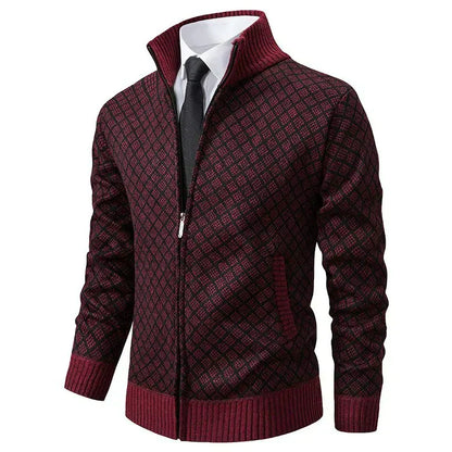 Cárdigan Hombre Jacquard Cuello Alto Cremallera Invierno