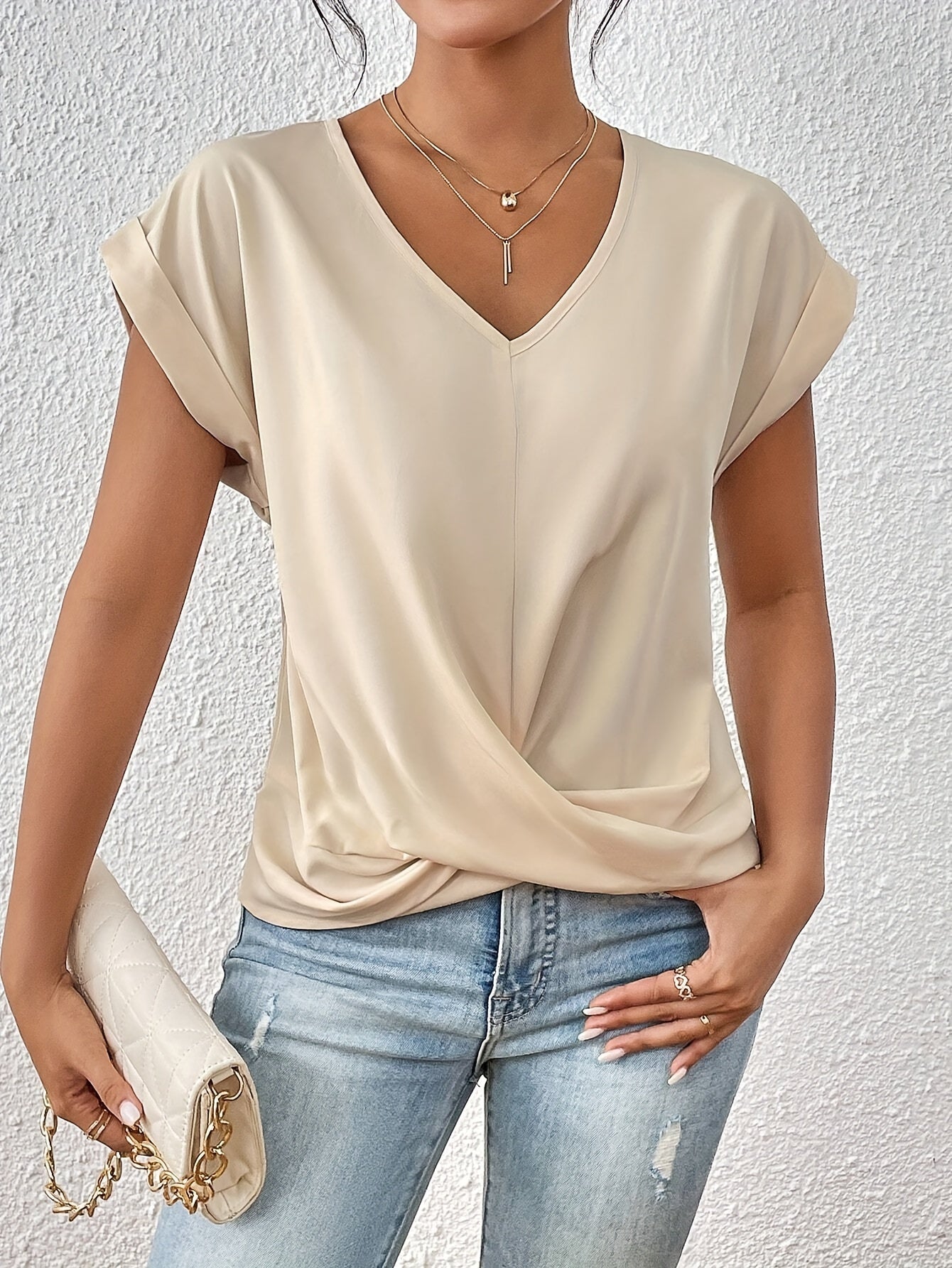 Blusa Mujer Escote en V Drapeado Cruzado