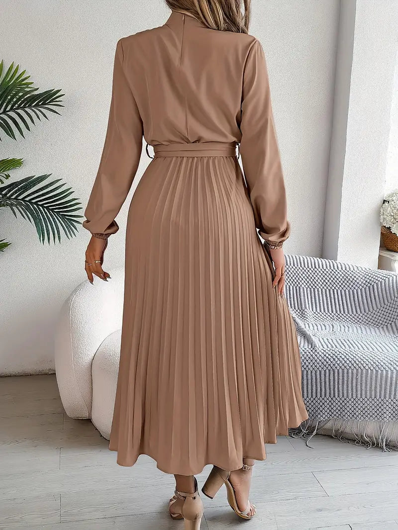 Vestido plisado Mujer manga larga con cinturón ajustable