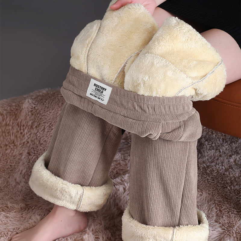 Pantalones Mujer Cintura Alta Pierna Recta Tela Gruesa