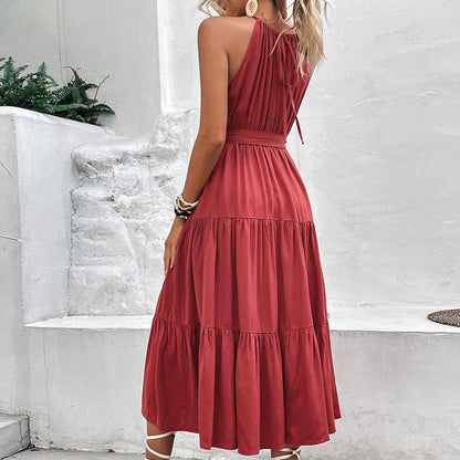 Vestido Largo Mujer Casual Sin Mangas Lazo Ajuste Primavera Verano