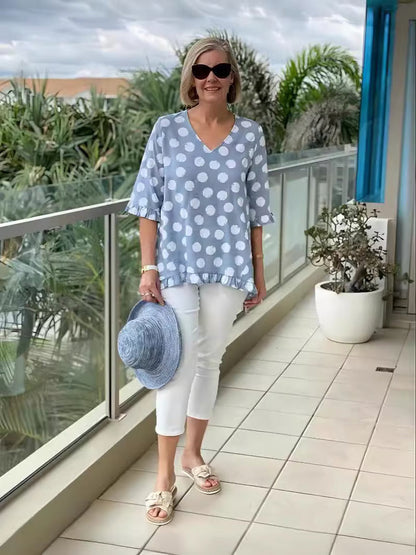 Blusa Mujer de Manga Larga Escote en V Ajuste Suelto