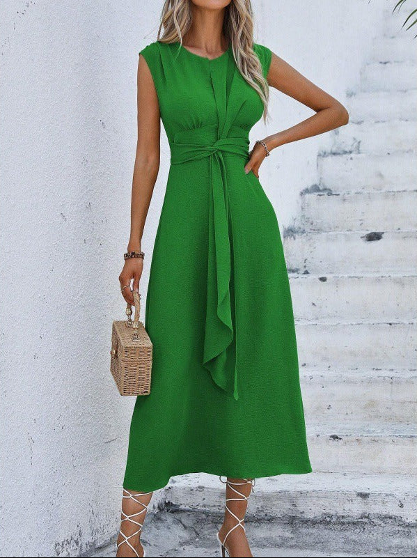 Vestido Mujer Elegante Sin Mangas Cintura Ajustable