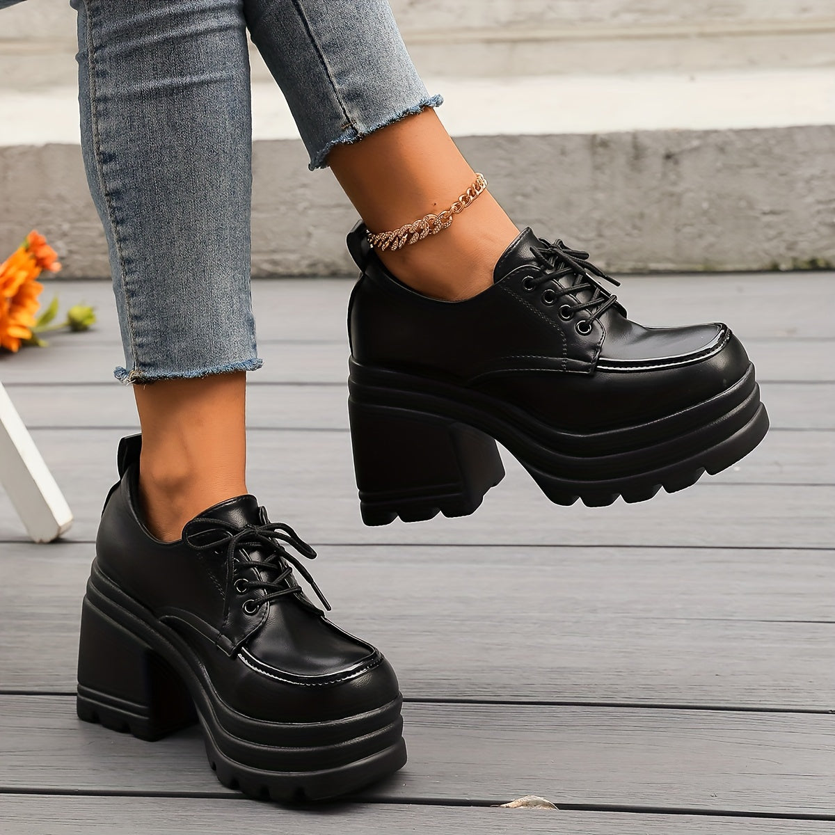 Zapatos Plataforma Mujer Tacón Ancho Diseño Chunky